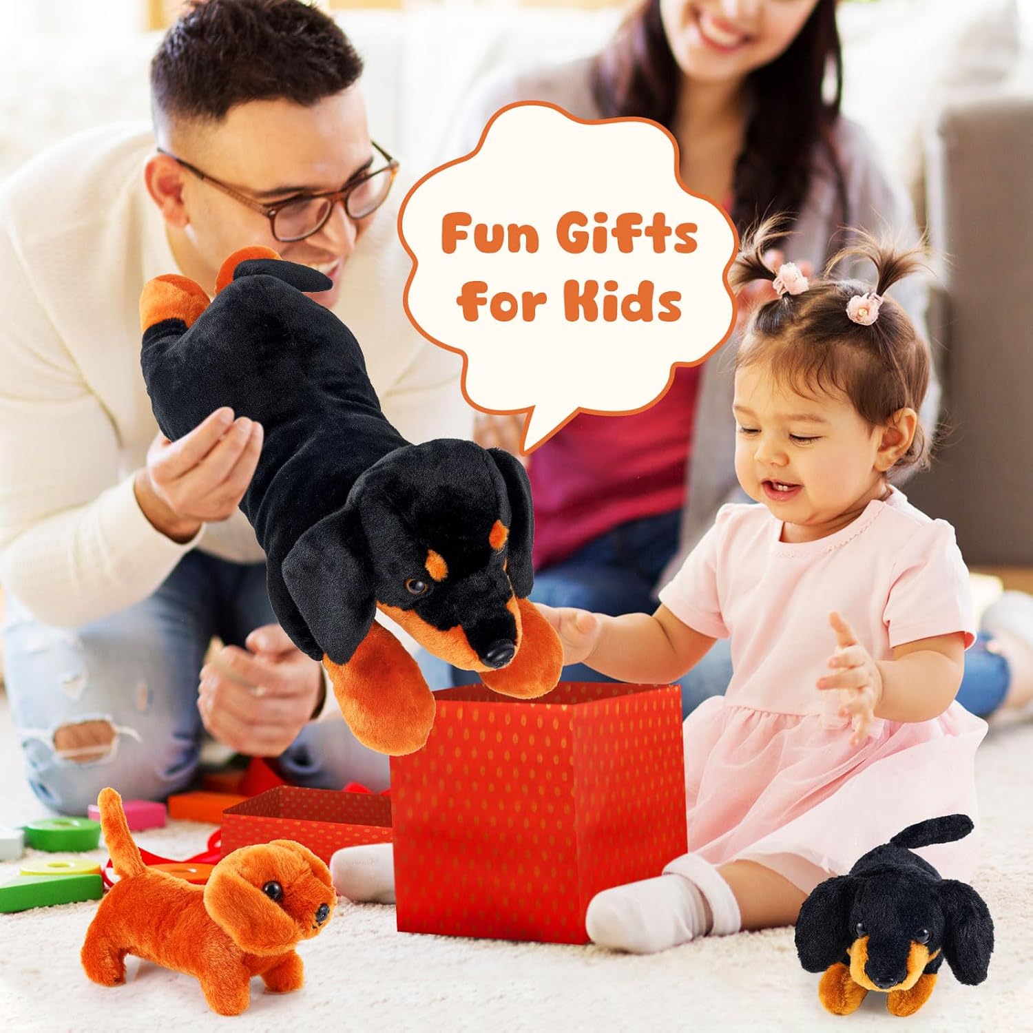 5 Pcs Dachshund Dog Plush Mommy Stuffed Animal with Baby Plush Sausage Dog Soft for Christmas Girls Birthday Xmas Bedtime Gift Chair Bolster Nursery Decor(Lying Dachshund)