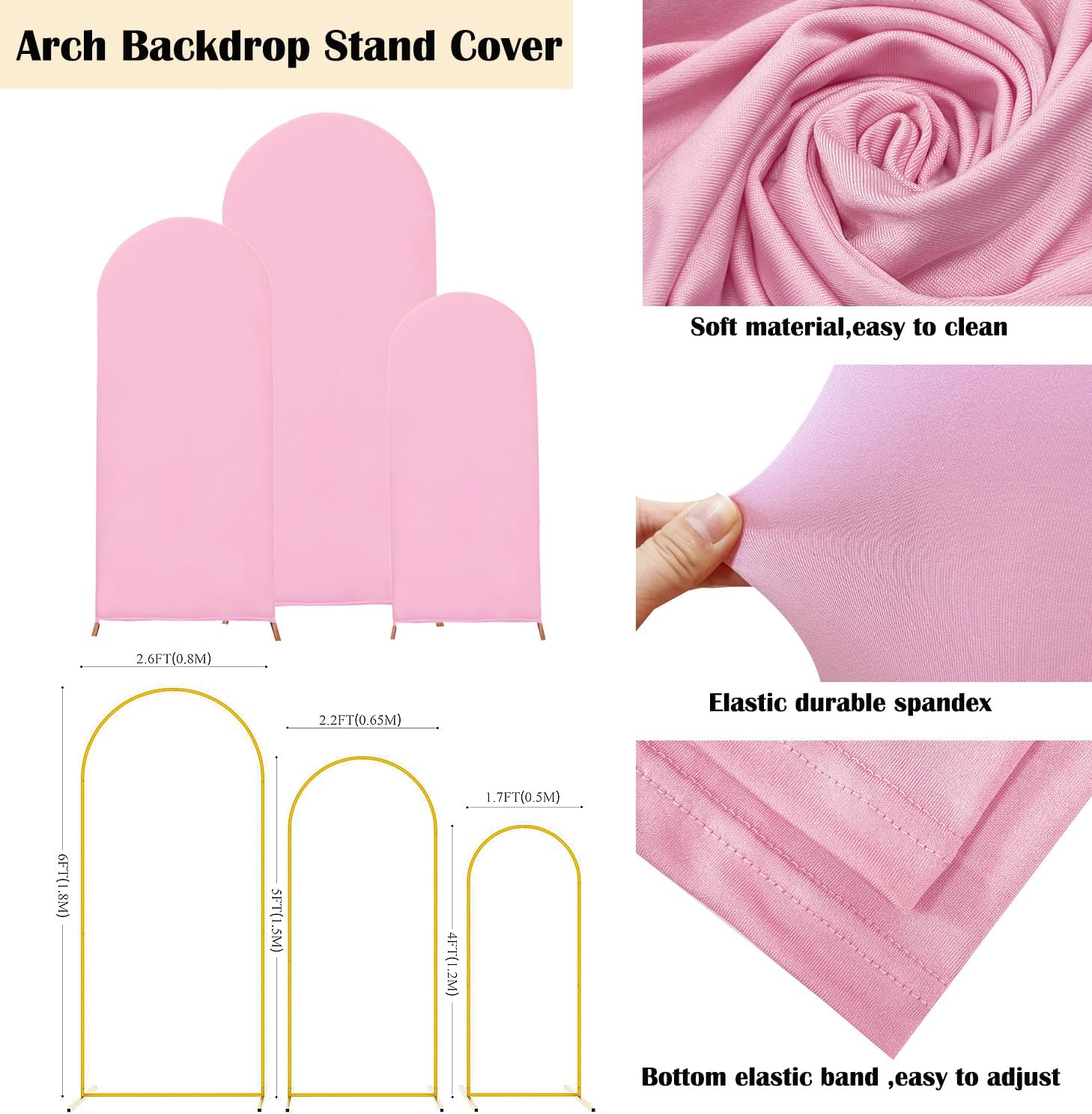 Set of 3 Arch Backdrop Cover Spandex Fitted Wedding Arch Covers,Round Top Double-Sided Chiara Arch Covers for Party Wedding Birthday Ceremony Event Banquet Decoration(4ft,5ft,6ft Pink)