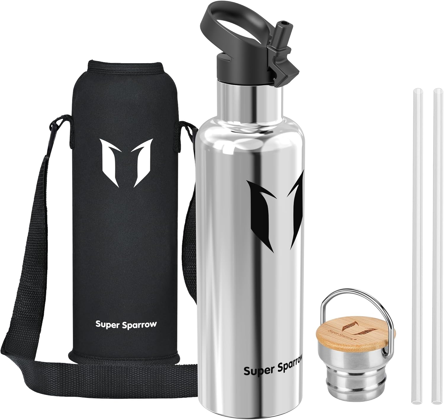 Super Sparrow Stainless Steel Water Bottle, 350 ml, 500 ml, 620 ml, 750 ml, 1 L, Leak-Proof Thermos Flask, BPA-Free Water Bottle, Carbonated Thermos Flask for Children, Fizz, Sports, University, – Super Sparrow product photo