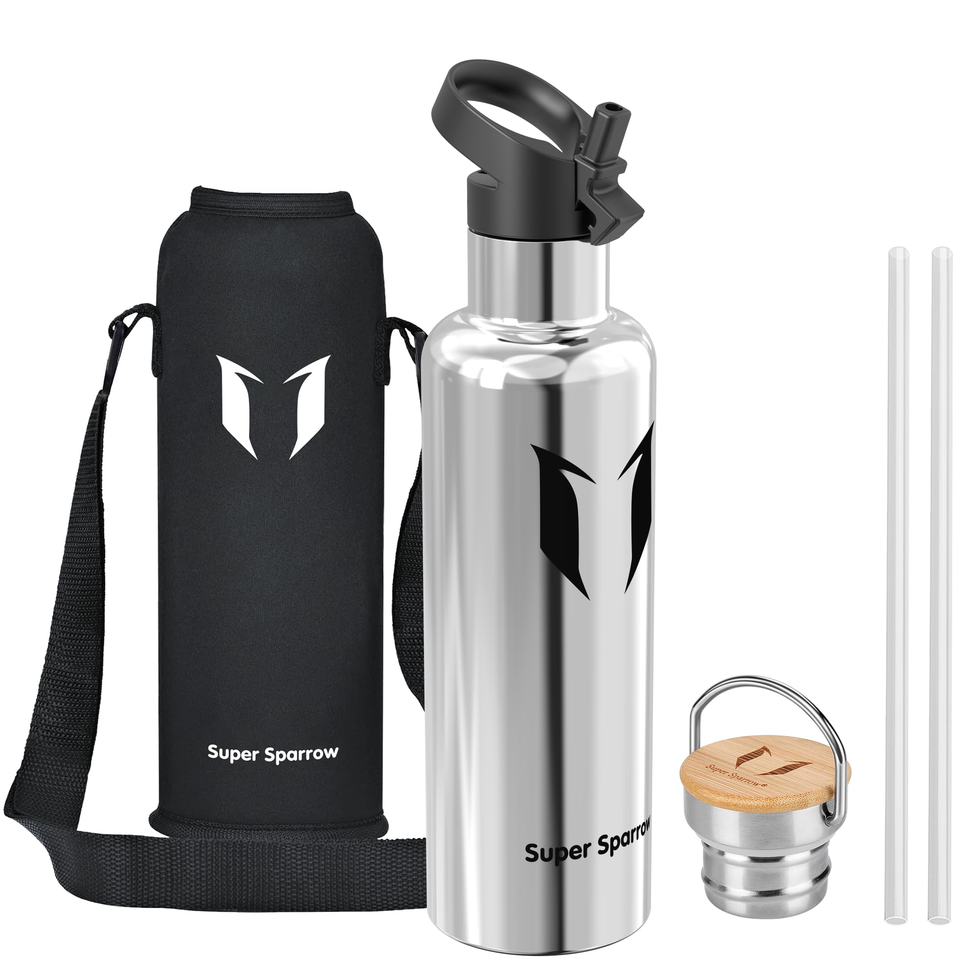 Super Sparrow Borraccia Termica 1L , Bottiglia Termica Senza Perdite - Senza BPA Borracce, per Bambini, Scuola, Sport, Campeggio, Yoga, Palestra, Ciclismo