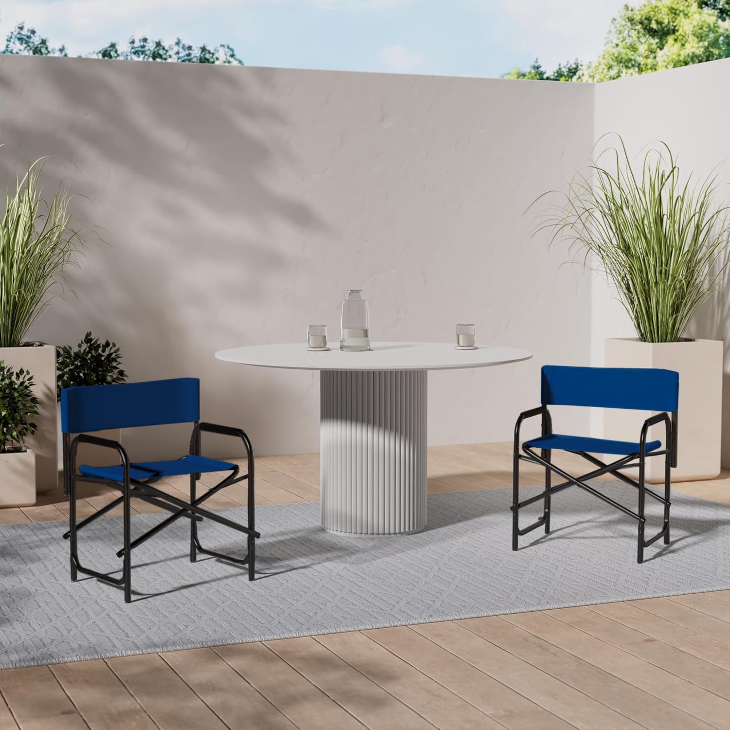 Baroni Home Silla de Director Plegable de Acero Tubular para Camping, Playa, Pesca, jardín, Ahorra Espacio, con reposabrazos Acolchados de Esponja, 56x44x76 cm (Azul)