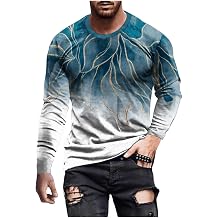 Mens T-Shirts Graphic Tees Casual Fashion Long Sleeve Crewneck Sweatshirt Funny Marble Print Gym Workout Tee Top