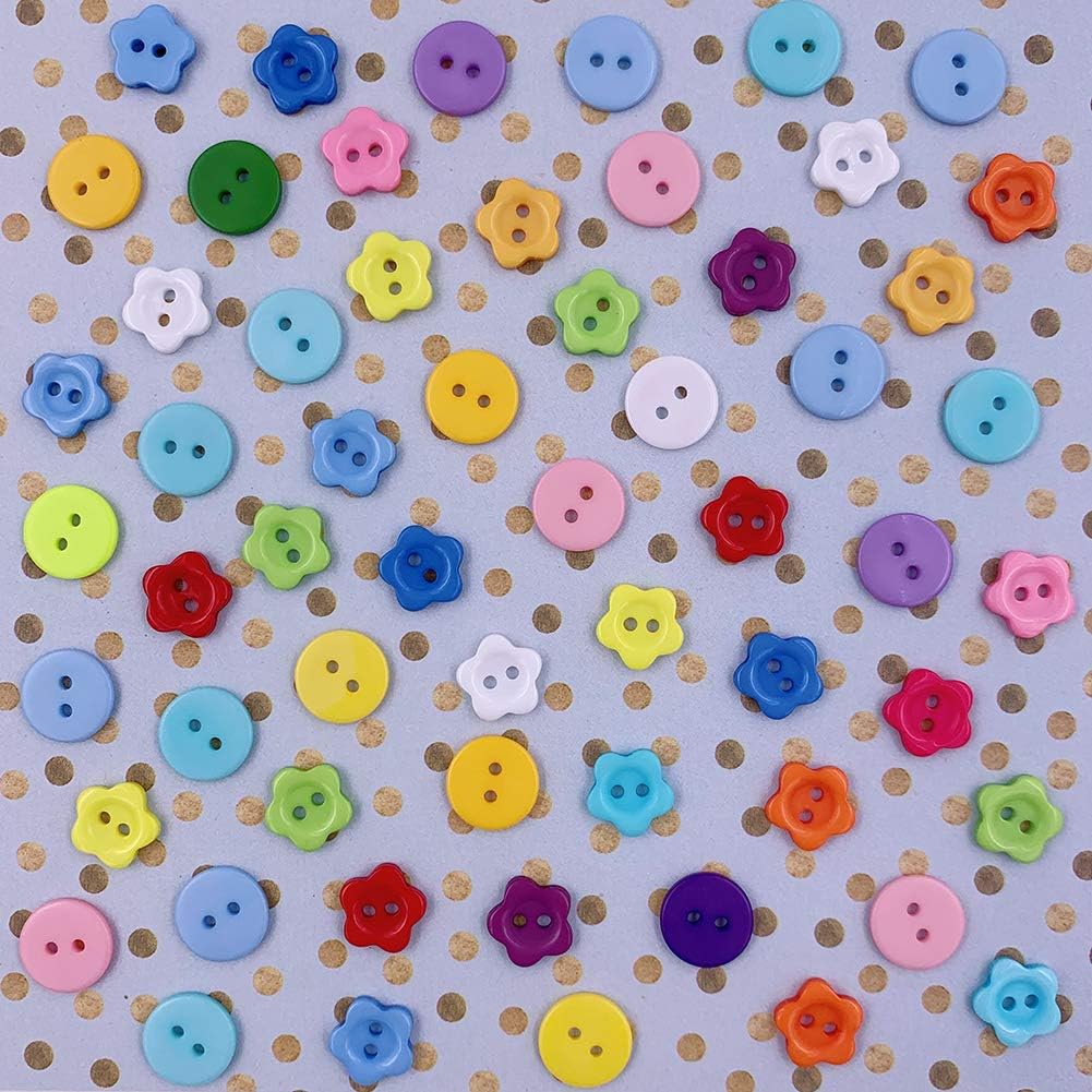 Propupy 200 Pcs Craft Buttons Sewing Button Colorful Button Round Heart Star Flower Mix Buttons for DIY Crafts Painting Decoration