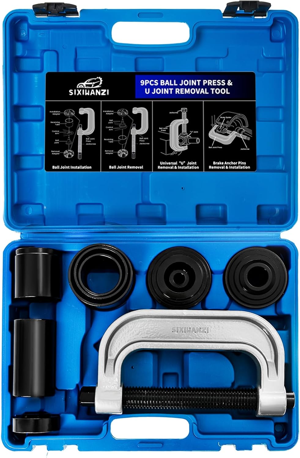 SIXIWANZI Ball Joint Press and Removal Kit, 10PCS U Joint Press and Removal Tool for Most 2WD and 4WD Cars and Light Trucks