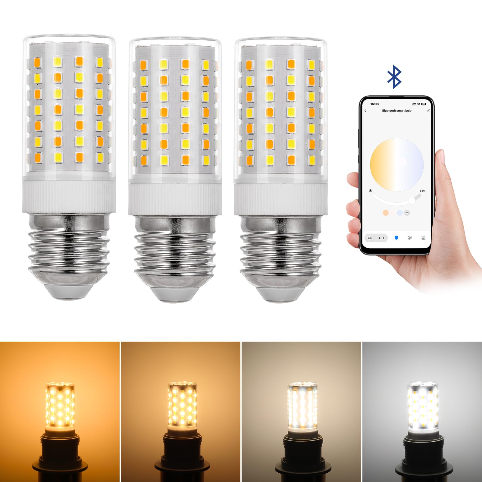 E27 LED intelligente Bluetooth Lampen, 10W 1000LM, AC 230V | Helligkeit 1%-100% stufenlos dimmbar, Farbtemperatur 2700K-6500K einstellbar, App-Steuerung (3 Pack (Nur Glühbirne))