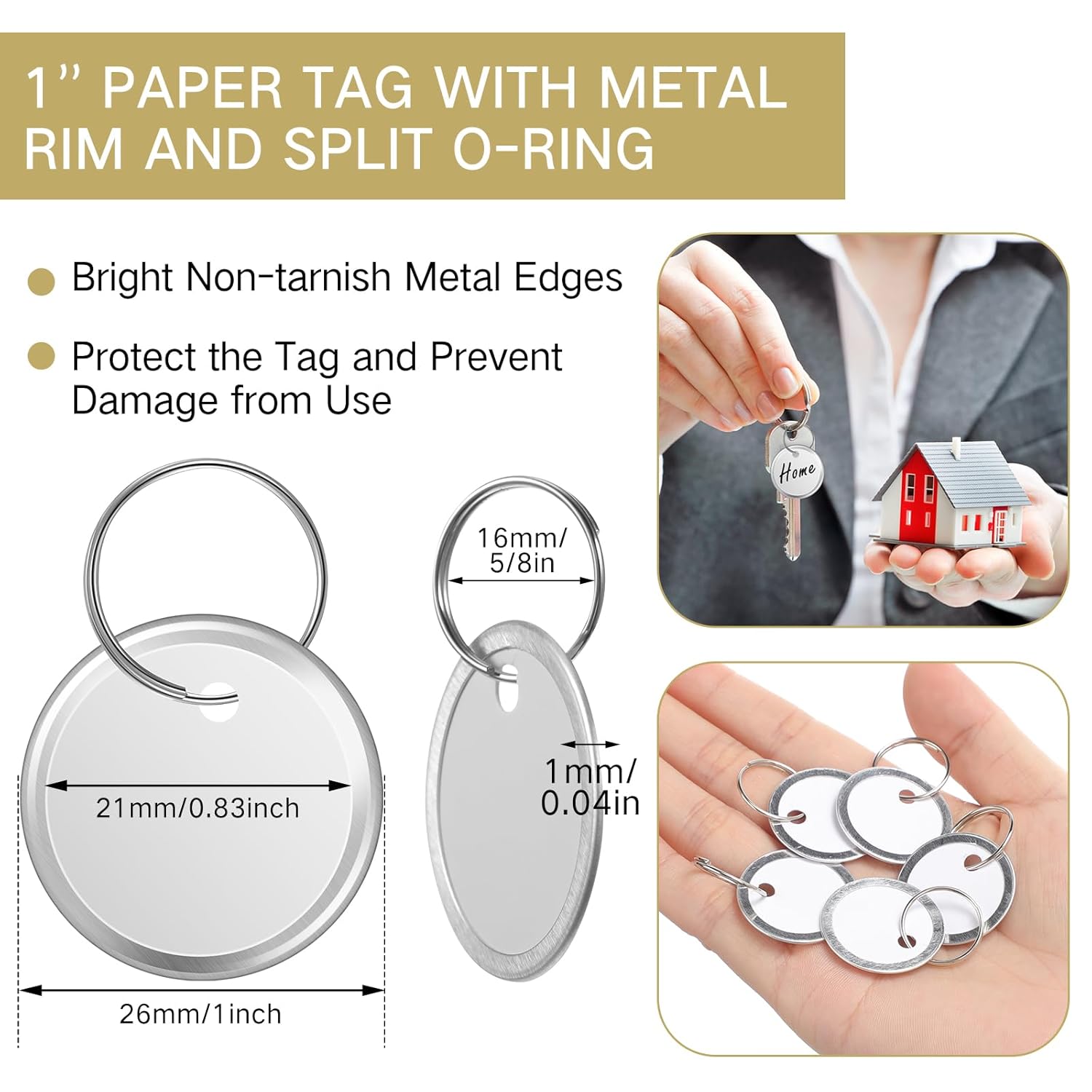 Hotop 500 Pieces 1 Inches White Metal Rim Key Tags Bulk Key Round Paper Tags with Metal Split Rings for Car and Door Keys