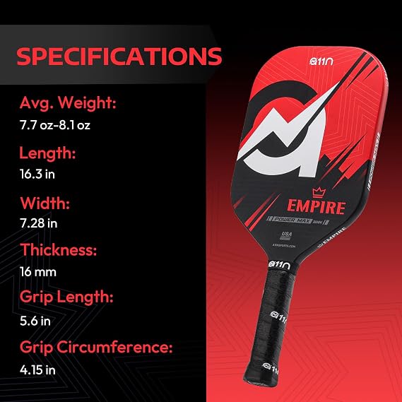 A11N SPORTS Empire Thermoformed Edgeless Pickleball Paddle | Carbon Fiber Face with SuperGrit Texture for Ultimate Spin | Longer Handle for Double-Handed Backhand