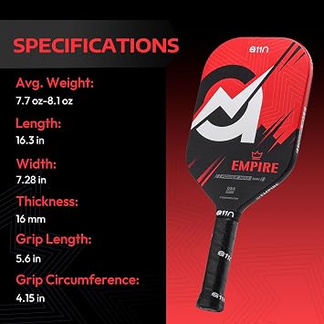 A11N SPORTS Empire Thermoformed Edgeless Pickleball Paddle | Carbon Fiber Face with SuperGrit Texture for Ultimate Spin | Longer Handle for Double-Handed Backhand