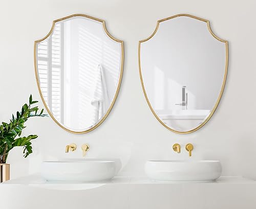 Miniatura 7 de Kate and Laurel Caskill Espejo de pared con escudo de metal adornado, 24 x 32 pulgadas, dorado, espejo decorativo tradicional glamoroso con forma de