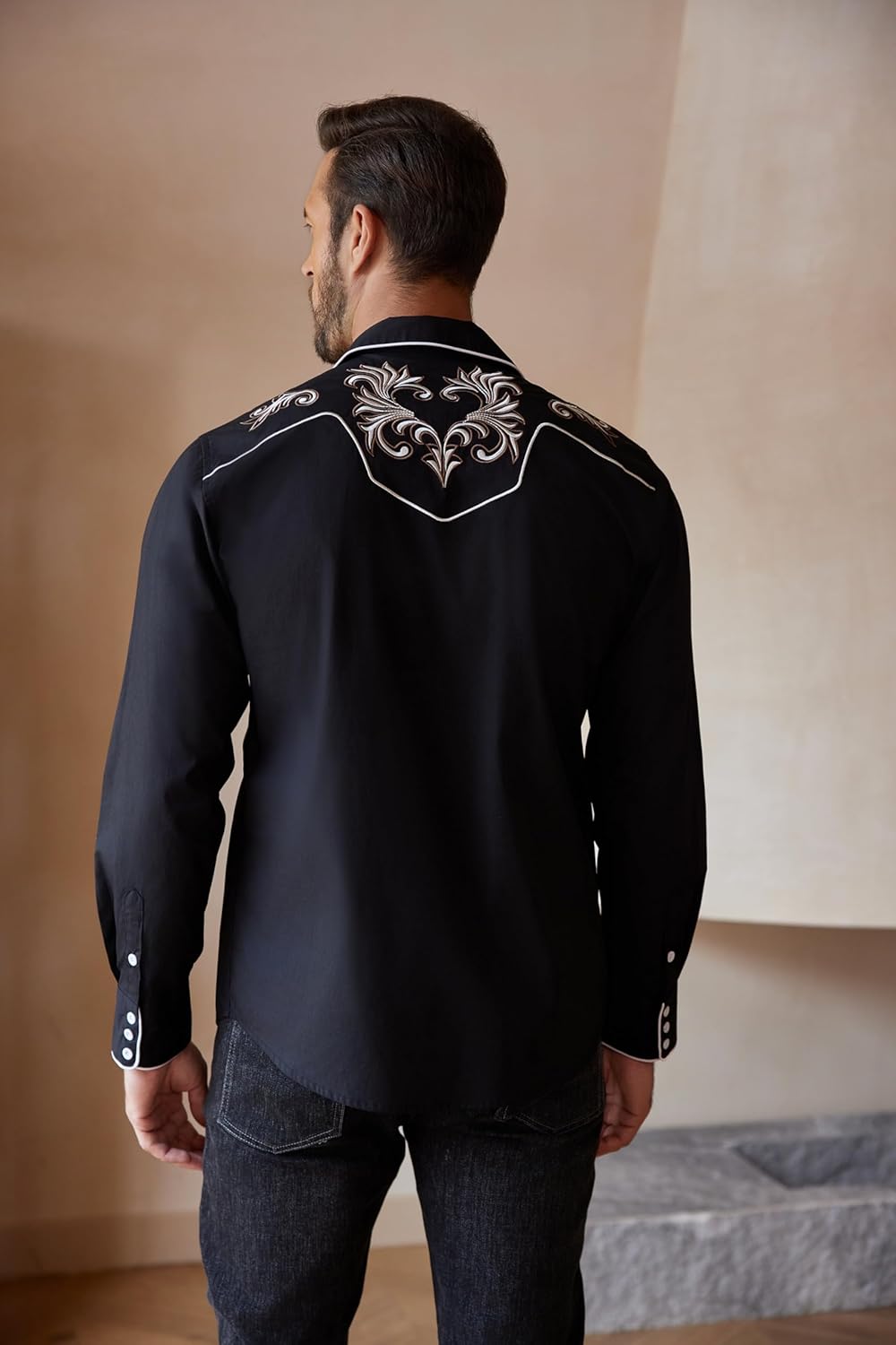 COOFANDY Men's Western Cowboy Shirt Long Sleeve Embroidered Shirt Slim Fit Cotton Casual Button Down Shirt - Image 3