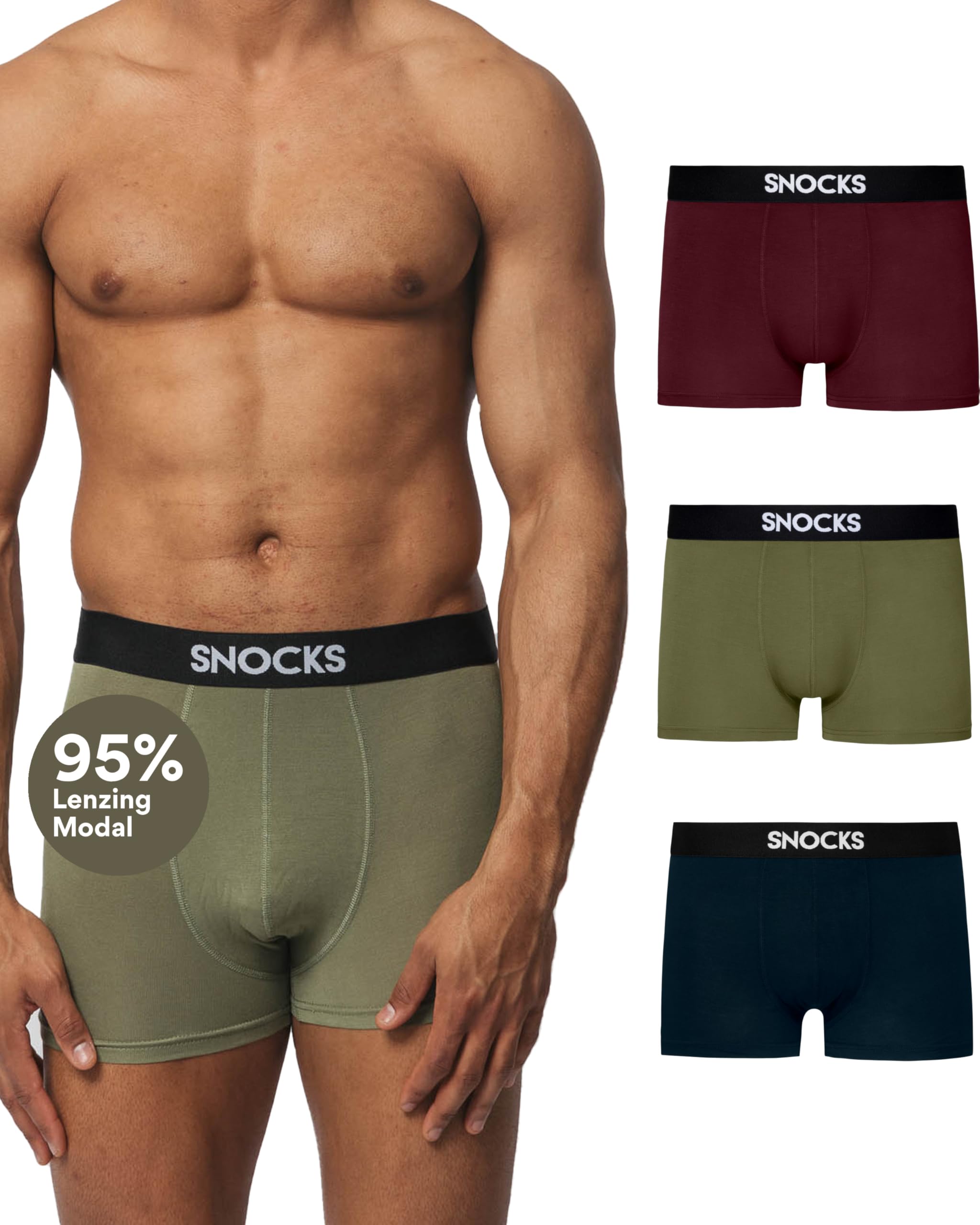Snocks Premium Boxershorts Herren aus weichem Lenzing Modal (3er Pack) - Ultraleichte und Atmungsaktive Boxershorts - Unterwäsche Männer ohne Kratzenden Etiketten - Gr. S-XL