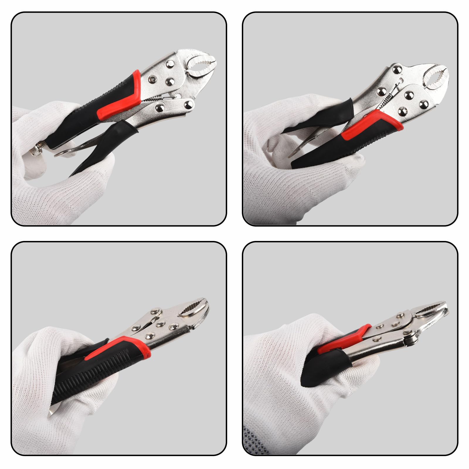 Alicates de bloqueo Mole Grips resistentes ajustables tipo C curvado, alicates de bloqueo automático para tuberías eléctricas, mantenimiento del automóvil, negro y rojo (5 pulgadas + 7