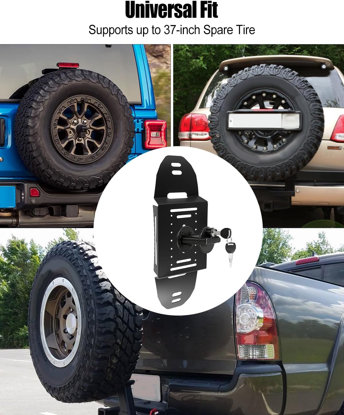 Spare Tire Mount Accessory Bracket Kit with Dual Clamps and Transfer Tank Holder, Universal Steel Rack for Overland Offroad, Fits All Tire Sizes