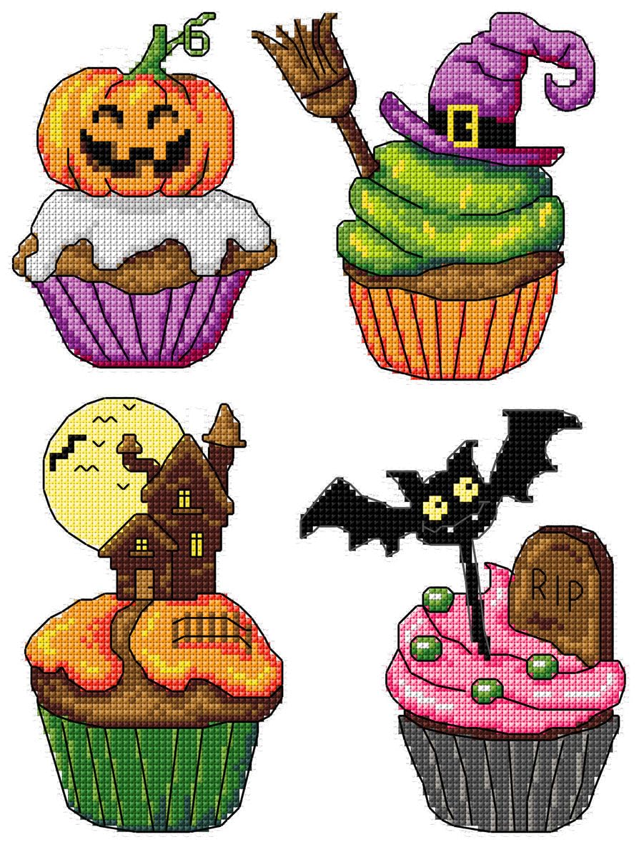 Crafting Spark Halloween Cupcakes Counted Cross-Stitch Kit "Halloween Cupcakes" 175Cs