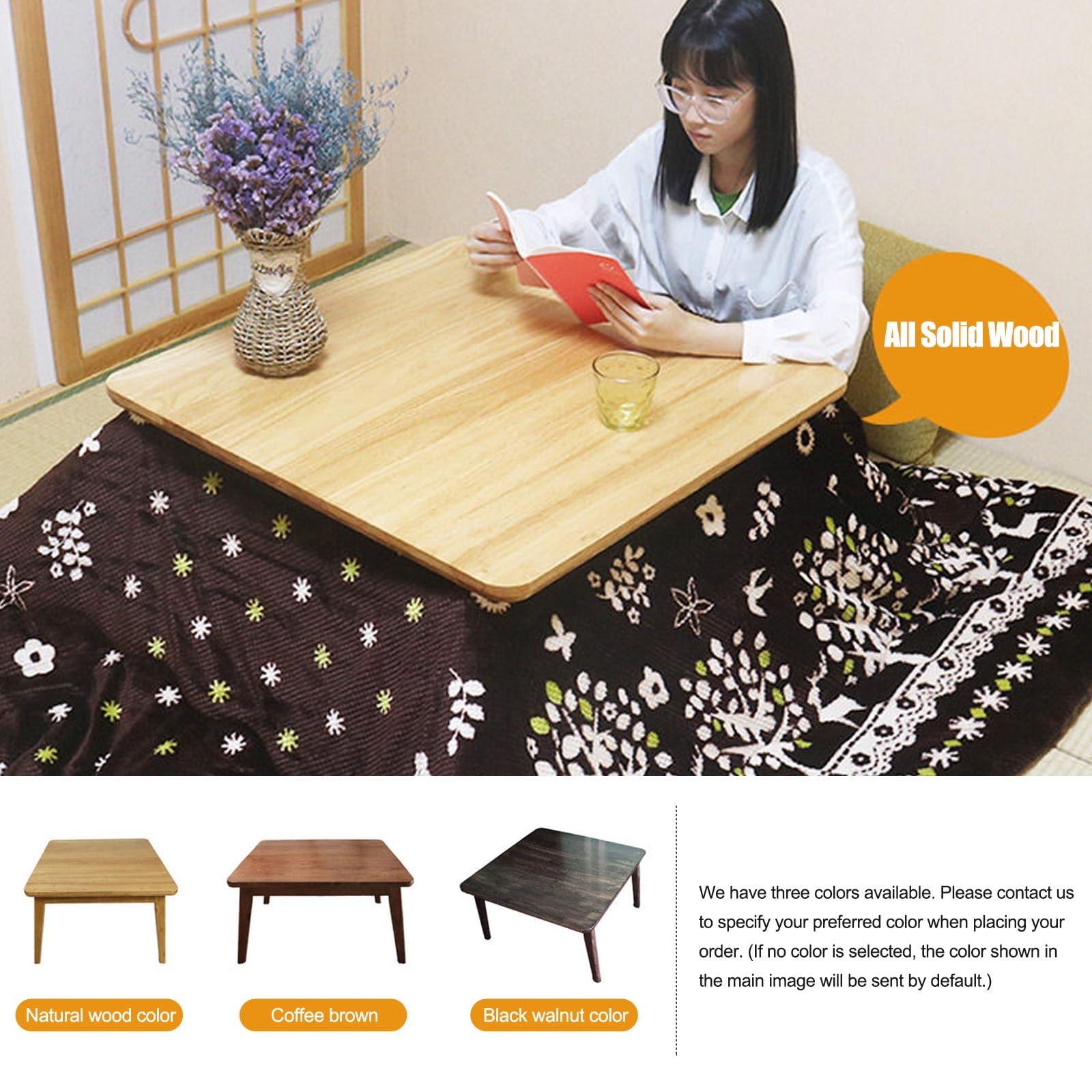 HARELA Tavolo Riscaldante Tatami Kotatsu Tavolino, Tavolino Riscaldamento per Riscaldamento Invernale, Tavolino da salotto, Legno massello, Regalo caloroso per la famiglia(Brown,75x75cm/29.5x29.5in)