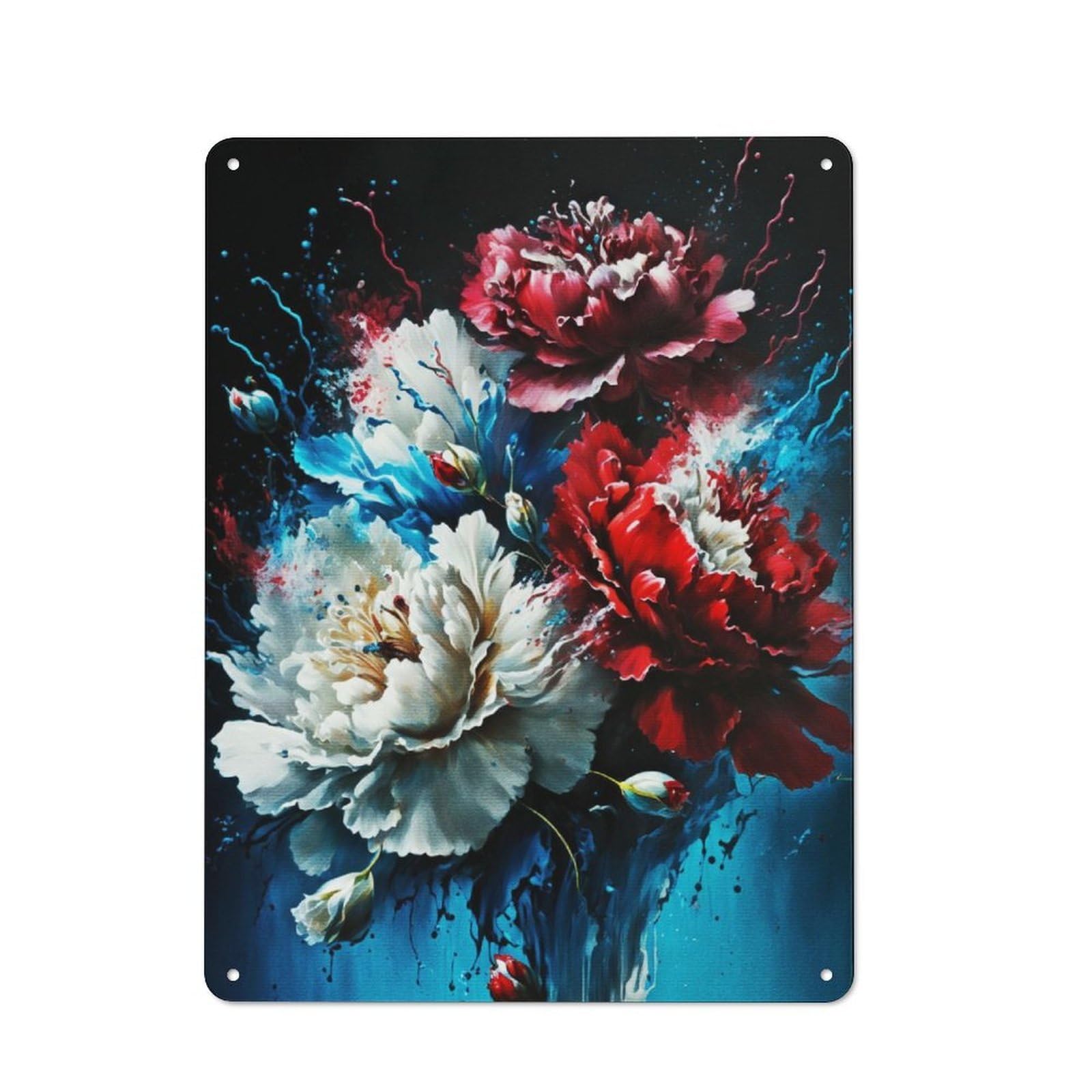 Watercolor Flowers Paint Rustic Tin Sign 40x30cm for Living Room Or Hallway, Suited to Living Room Decor Lovers