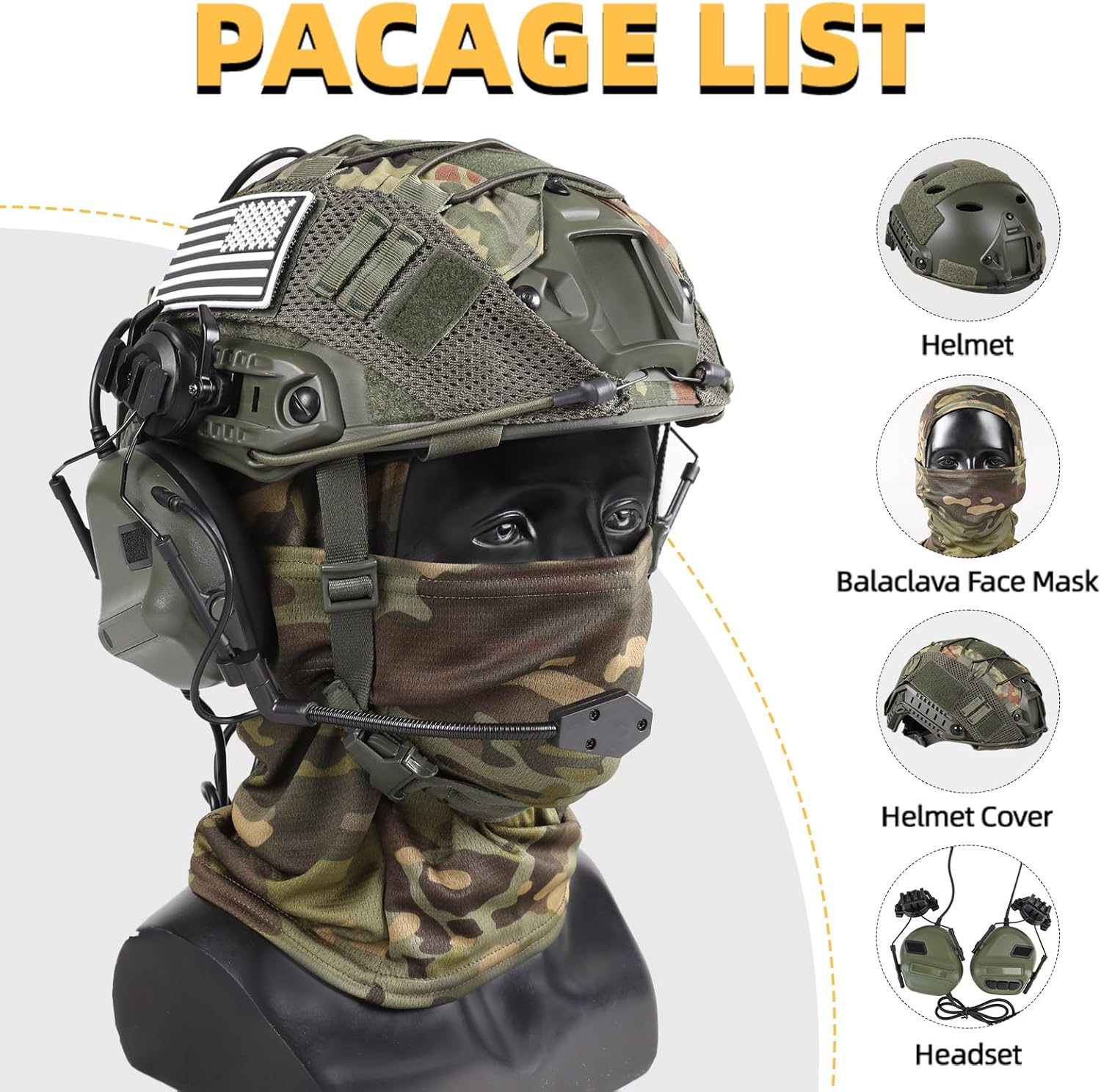 Tactical Helmet with Headset,Adjustable Helmet with Helmet Cover and Fcae Mask for Cosplay Military Tactical Airsoft Gear - Image 4