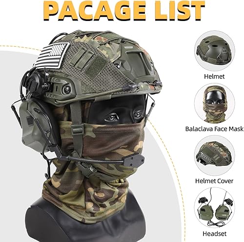 Miniatura 8 de TUMHUTS Casco táctico ajustable con cubierta de casco, PJ tipo táctico multifuncional protector NVG montaje para cosplay caza tiro