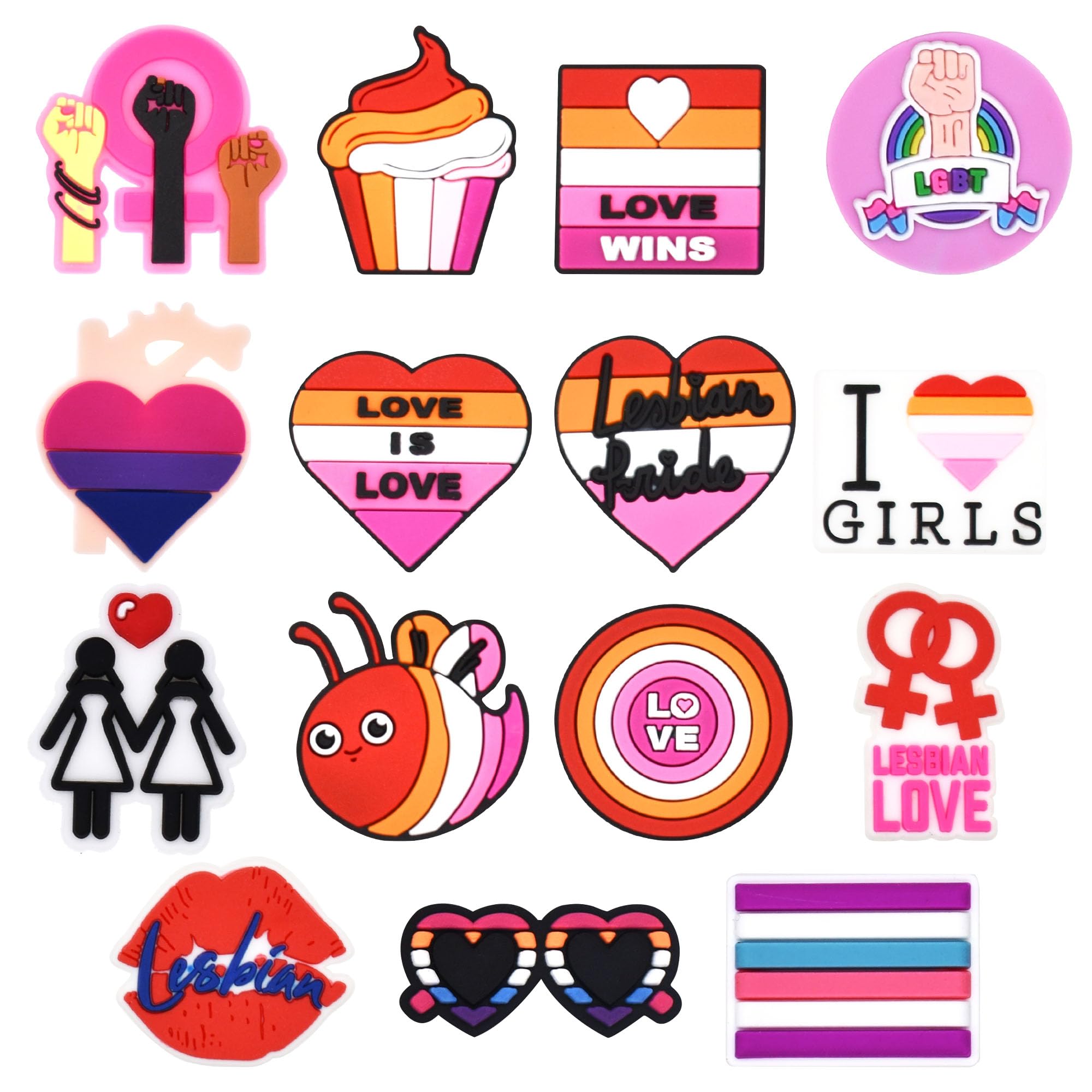 Lesbian Shoe Charms, LGBT Decorative Footwear Accessories, Pride Decorations for Clogs and Sandals, Rainbow Gifts Party Favors for Kids, Boys, Girls,