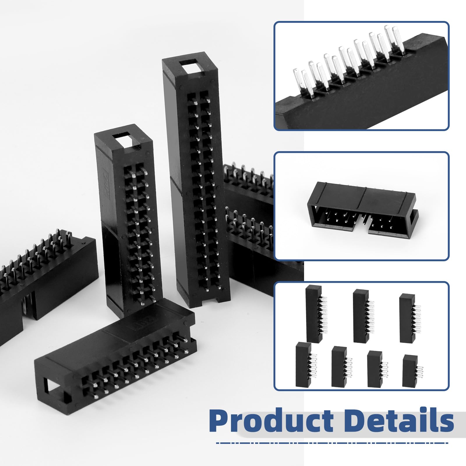 Glarks 70 piezas de 6/8/10/12/14/16/18 pines de 2 mm de paso de doble fila recta, conector de enchufe IDC, cabezales de caja IDC, cabezales de caja de doble pin para proyectos de equipos electrónicos