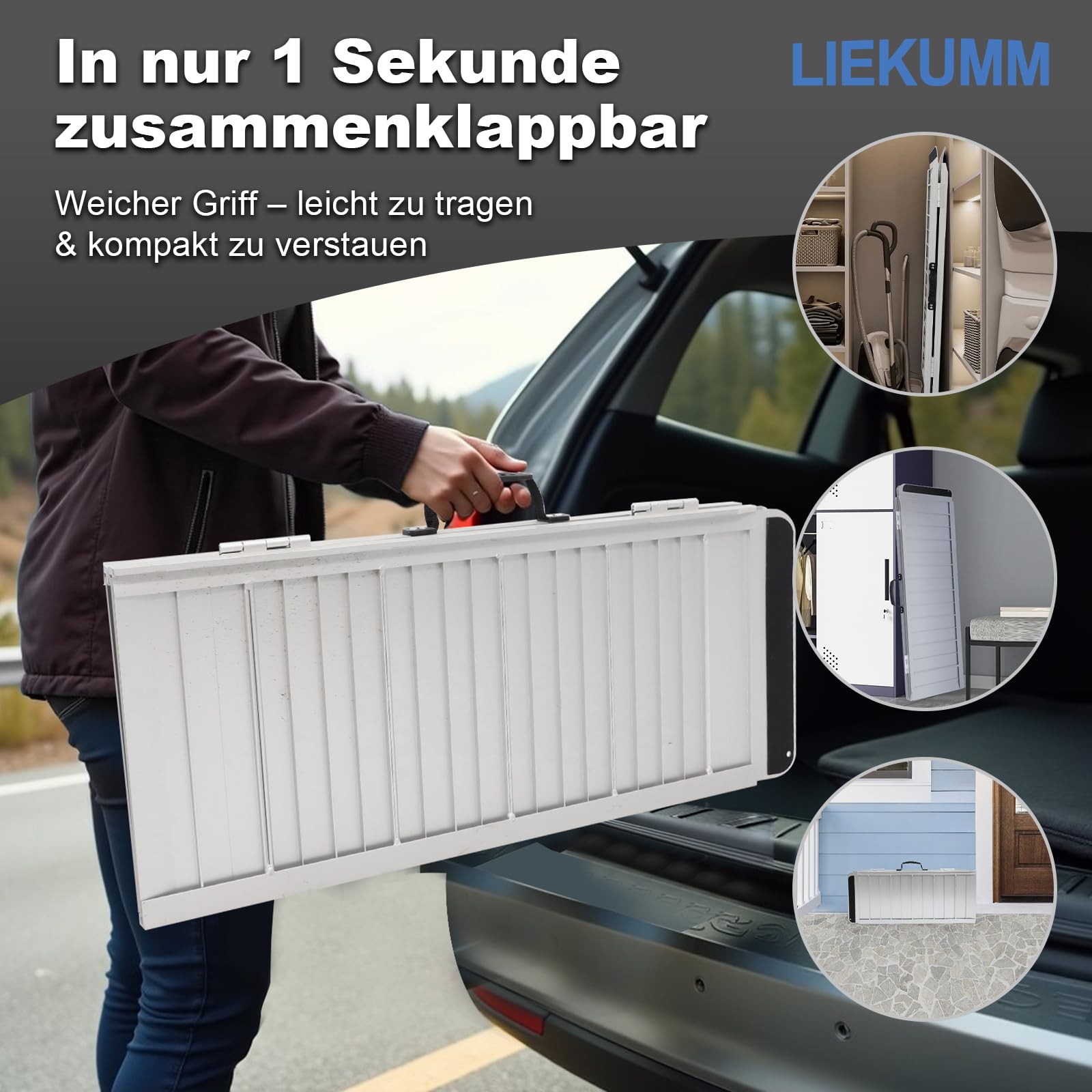 LIEKUMM Rampe de Fauteuil Roulant, 60 x72 cm Accès Handicapé, Capacité 300KG pour Maison, Marches, Escaliers, Portes, Rampe Pliante en Aluminium