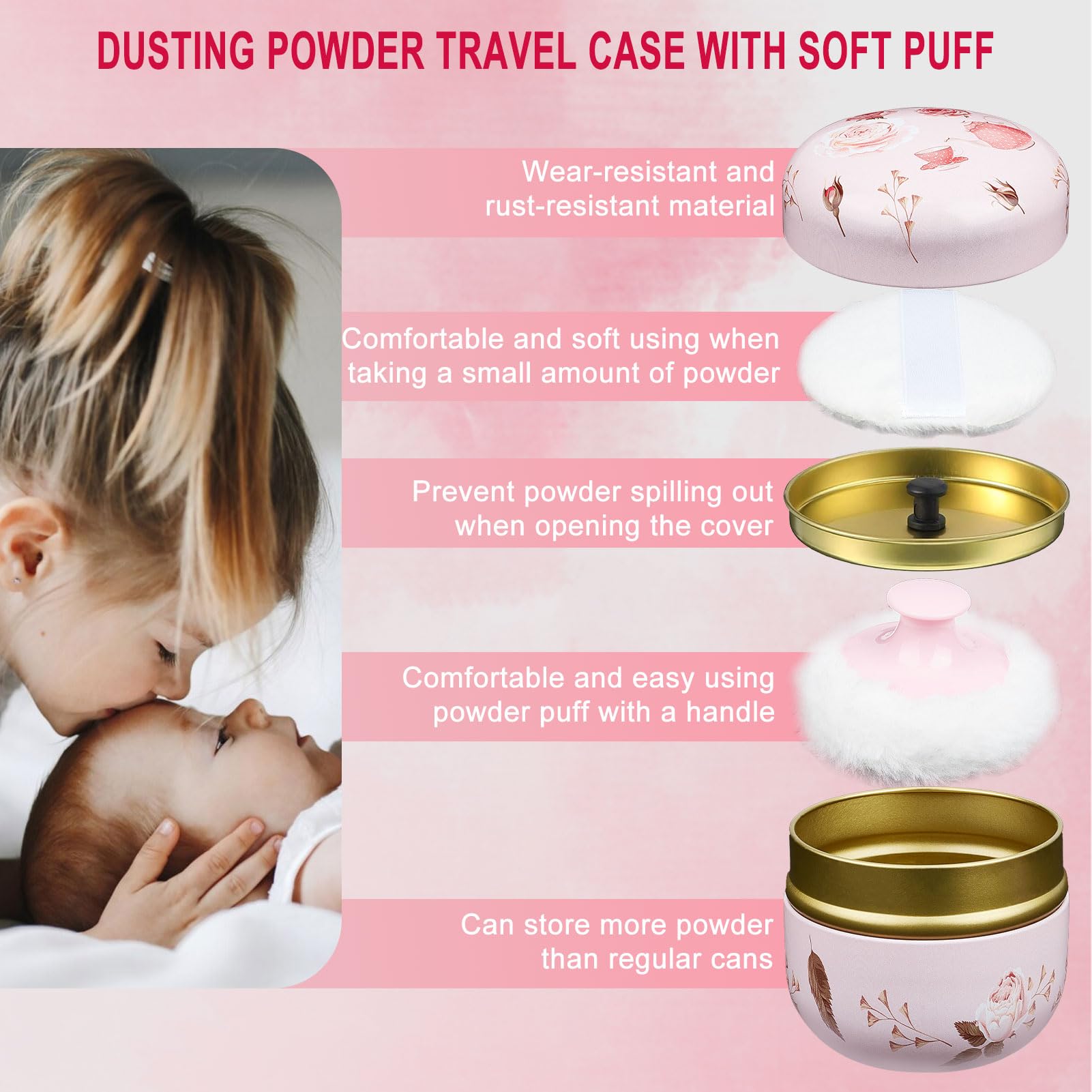 NICENEEDED Soffio per Cipria e Contenitore Contenitore per Cipria Portatile Vuoto Contenitore per Cipria con Coperchi Porta Cipria Sfuso per Trucco Cosmetico