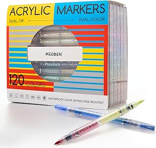 MEEDEN Acrylic Paint Markers Dual Tip: 120 Colors/60 Pcs Brush Tip Acrylic Marker with Automatic Ink Control for Art Suppl...