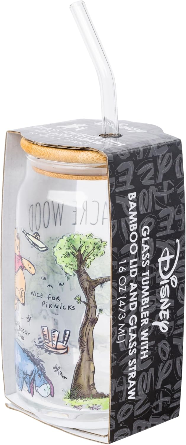 Silver Buffalo Disney Winnie the Pooh, 100 Acre Wood, Glass Tumbler, 16oz
