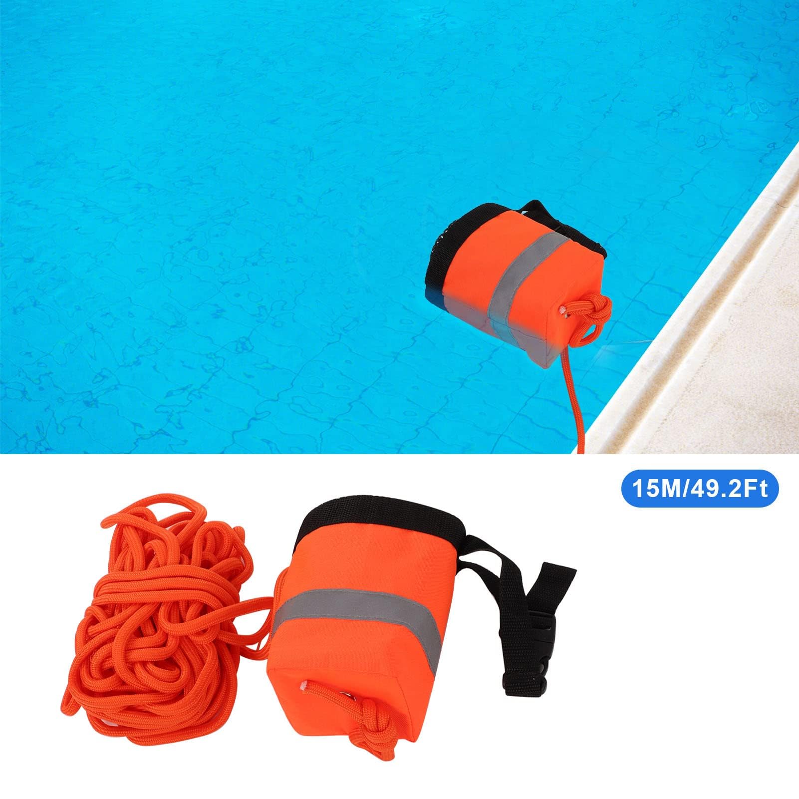 Alomejor Wasser-Schwimmseil-Wurftasche für Wassersport mit Reflektierendem Wurfseil, Schwimmender Wurfleine