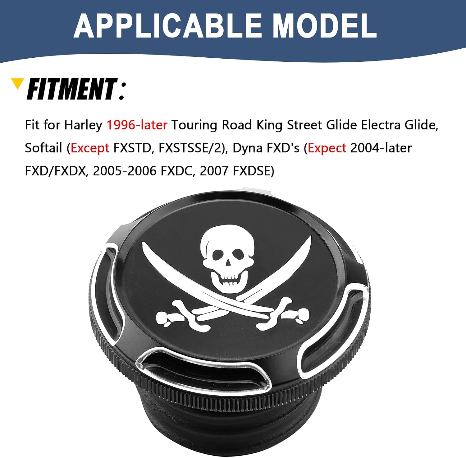 Motorcycle Vented Gas Cap Fuel Tank Cap Fit For Harley 1996-later Touring Road King Street Glide Electra Glide Softail Breakout FXLRS FXBB Dyna Fat Bob (Pirate Skull)