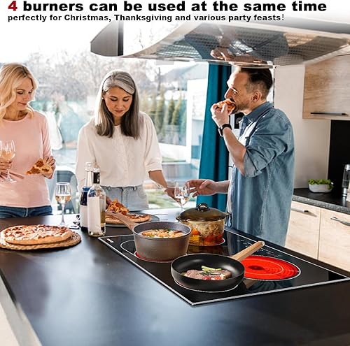 Miniatura 6 de Karinear Estufa Eléctrica de 4 Quemadores de 61 cm, 220-240v Estufa Eléctrica de Cerámica Incorporada con Marco de Metal de Protección de Vidrio,
