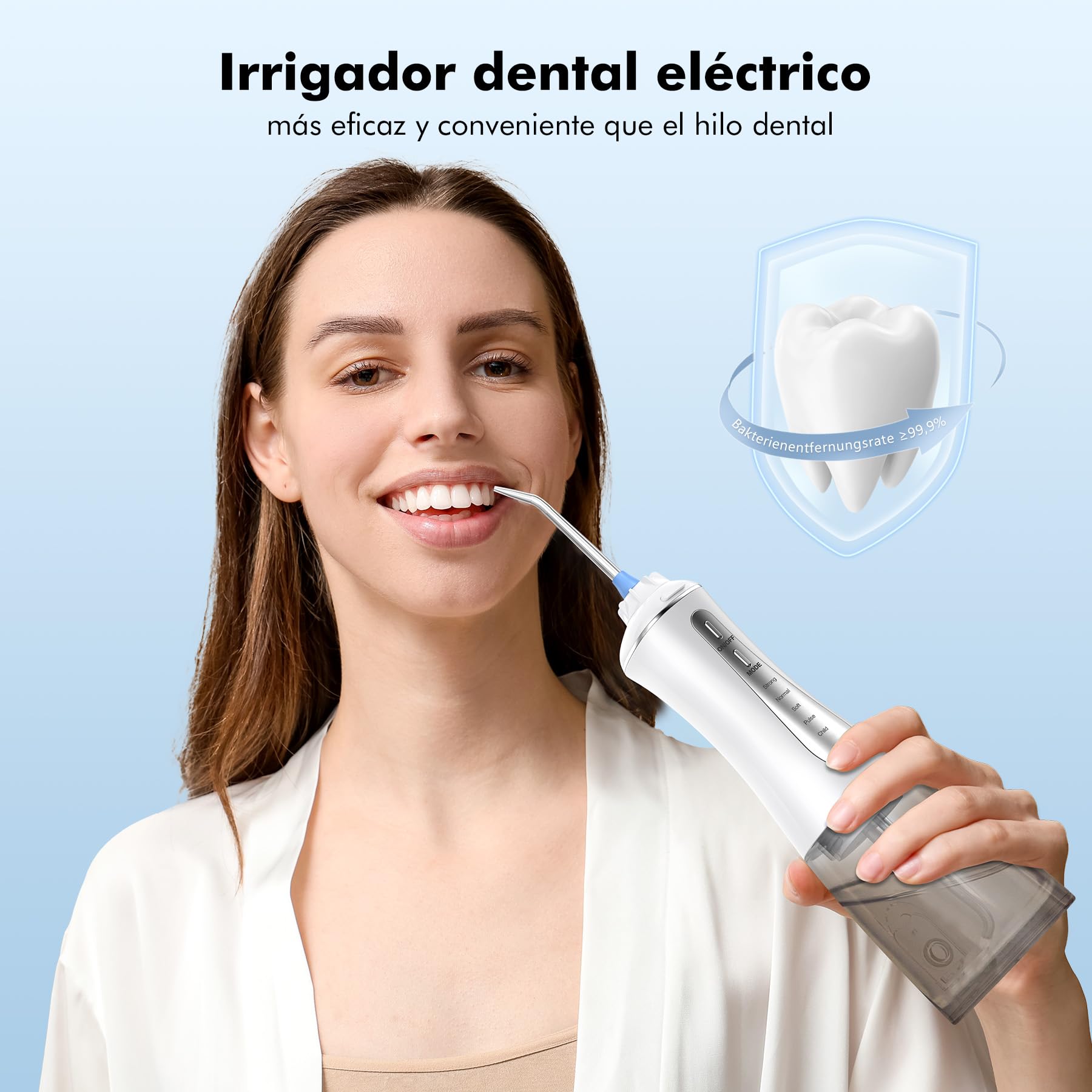 Irrigador Dental Portatil Profesional Inalámbrico 5 Boquillas 4 Modos IPX7 USB-C Recargable