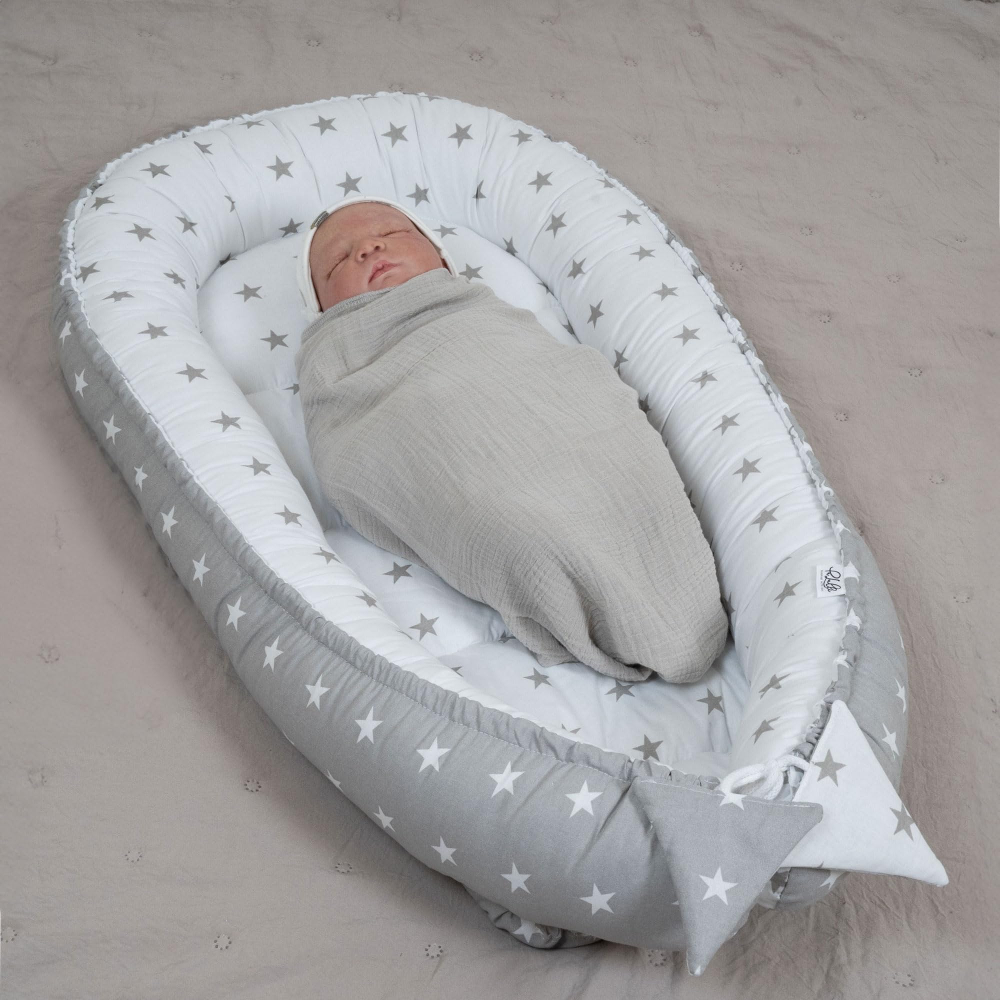PaLulli Nido de Peluche de 2 Caras, Nido de Bebé, Cuna de Viaje, Cambiador de Cama, Capullo para Cuna de Bebé, 100% Algodón Oeko Tex (Estrellas)