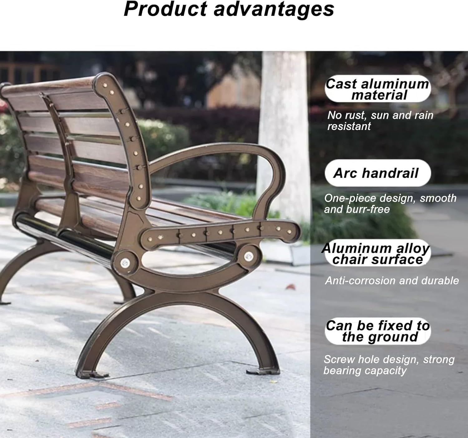 Outdoor Metal Bench, All-Weather Outdoor Bench, Selected Metal Material, Waterproof and Sunscreen, Load-Bearing Up to 800 Pounds, Suitable for Patio, Garden Etc(Without backrest,150cm/59i