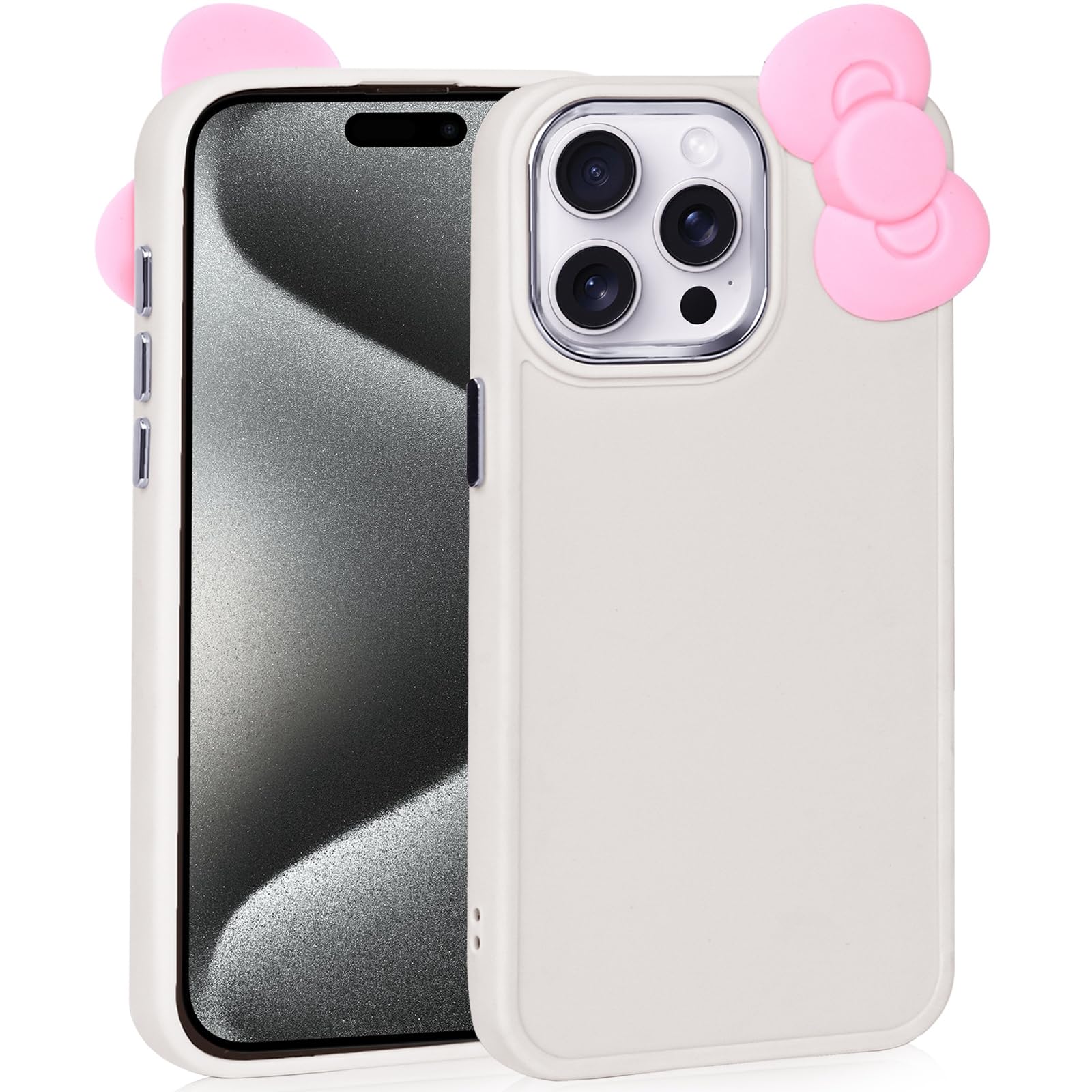 Kaislandy Compatible with iPhone 14 Pro Max Case, Cute 3D Bowknot Design Soft Silicone Shockproof Cover for iPhone 14 Pro Max 6.7" 2022 Beige