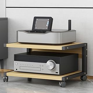 2-Tier Rolling AV Media Rack - Entertainment Shelf for TV, Game Consoles, DVD, CD, Vinyl Players - Compact 20x16x18in Storage Solution, Perfect for Small Spaces