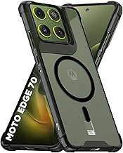 RIGGEAR Shockproof Clear Hybrid Airbag Armor Magnetic Back Cover Case Compatible with MagSafe Accessories for Motorola Moto Edge 70 5G (Clear-Black TPU Bumper + Transparent PC)(Black)