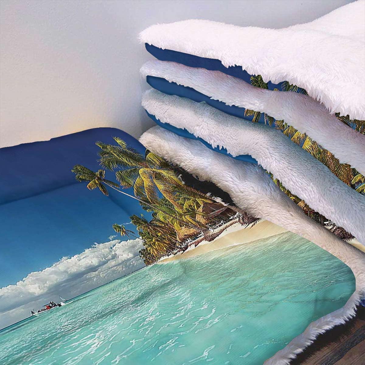 review Green Blue Cream Thermal Pet Mat Bed Liner Tropical Island Beach with Sky Palms Washable Kennel Mat for Large Medium Small Dogs and Cats Ocean Decor 22