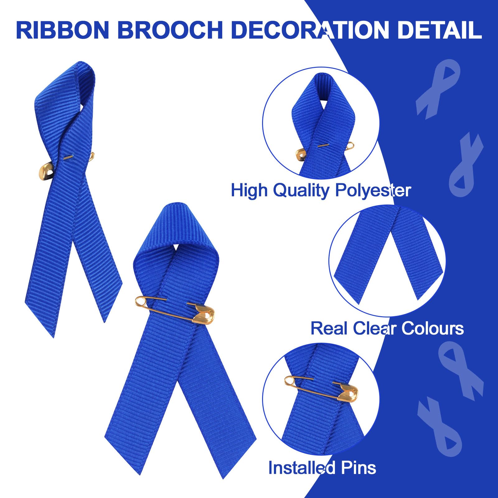 Lot De 100 Pin's Ruban Bleu Sensibilisation Cancer - Pour Cancer Du Côlon Et De La Prostate - Avec épingle à Nourrice