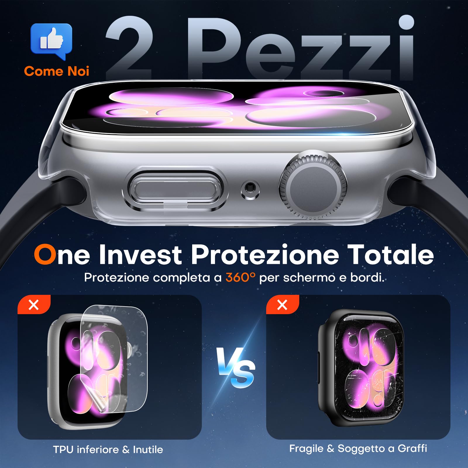 TAURI 2 Pezzi Cover PC Compatibile con Apple Watch Series 11/10 42mm, 9H in Vetro Temperato,[Tocco Sensibile][HD Clear] Sottile Rigida Custodia per iWatch 42mm - Trasparente+Champagne