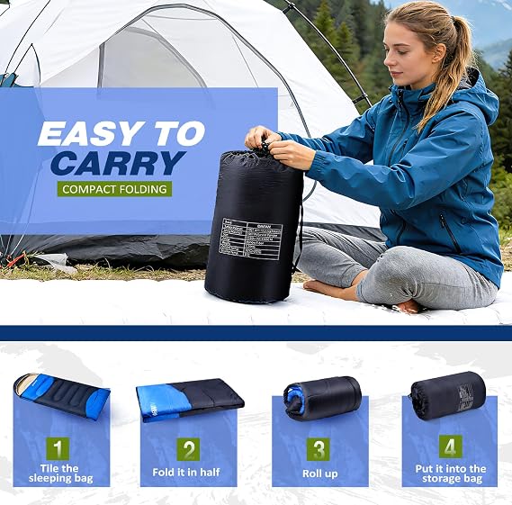 Lightweight Sleeping Bag for Adults, 3-Season Waterproof Backpacking Sleeping Bags with Compression Sack, Comfort Temp 5068F, Portable Camping Essential Gear for Travel, Hiking, Outdoor, Indoor