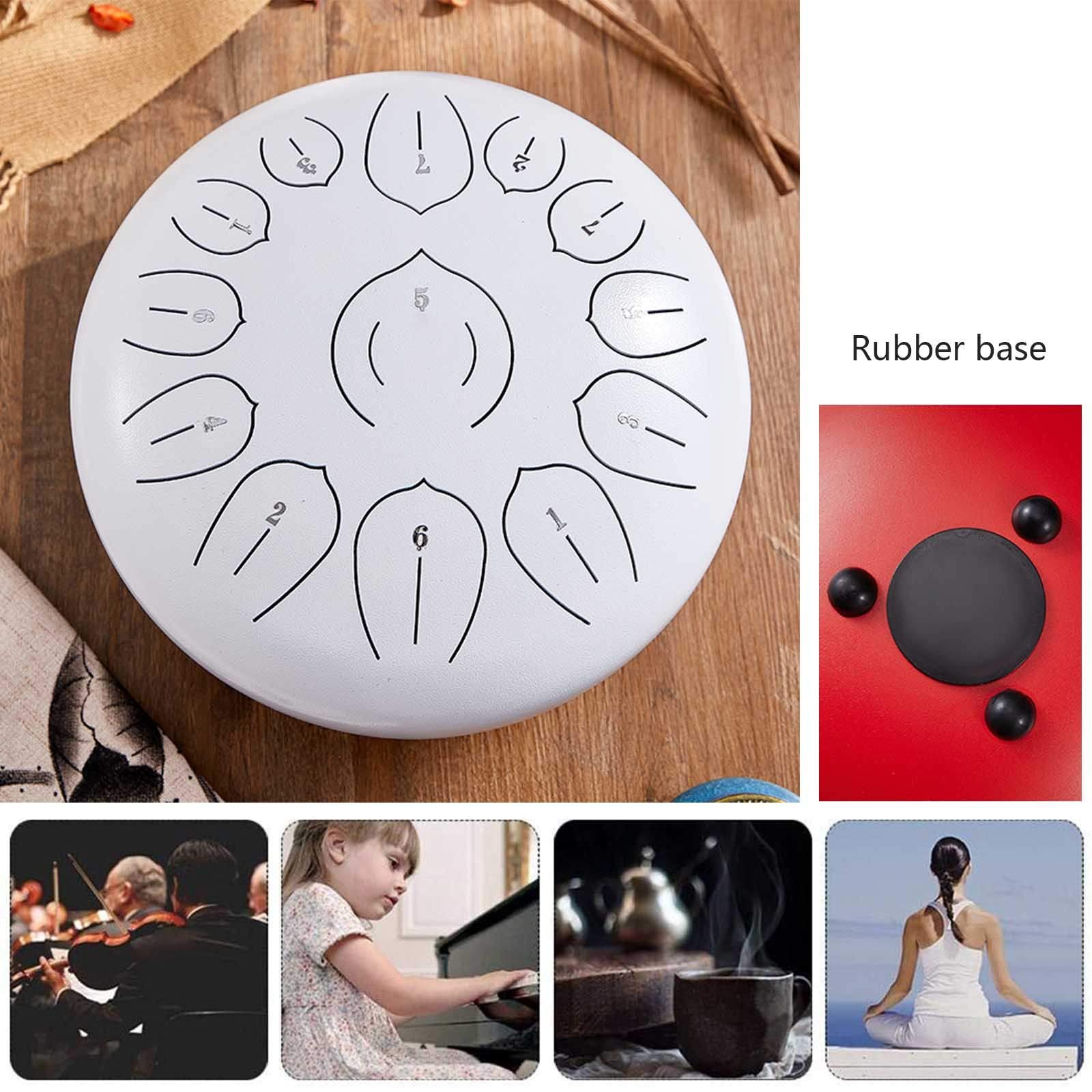 Tongue Drum Steel, 13 Notes Steel Tongue Drum, 12-calowy ręczny bęben pan z bardzo szerokim zakresem, Music Book i Drum Mallets Carry Bag, instrumenty perkusyjne, biały