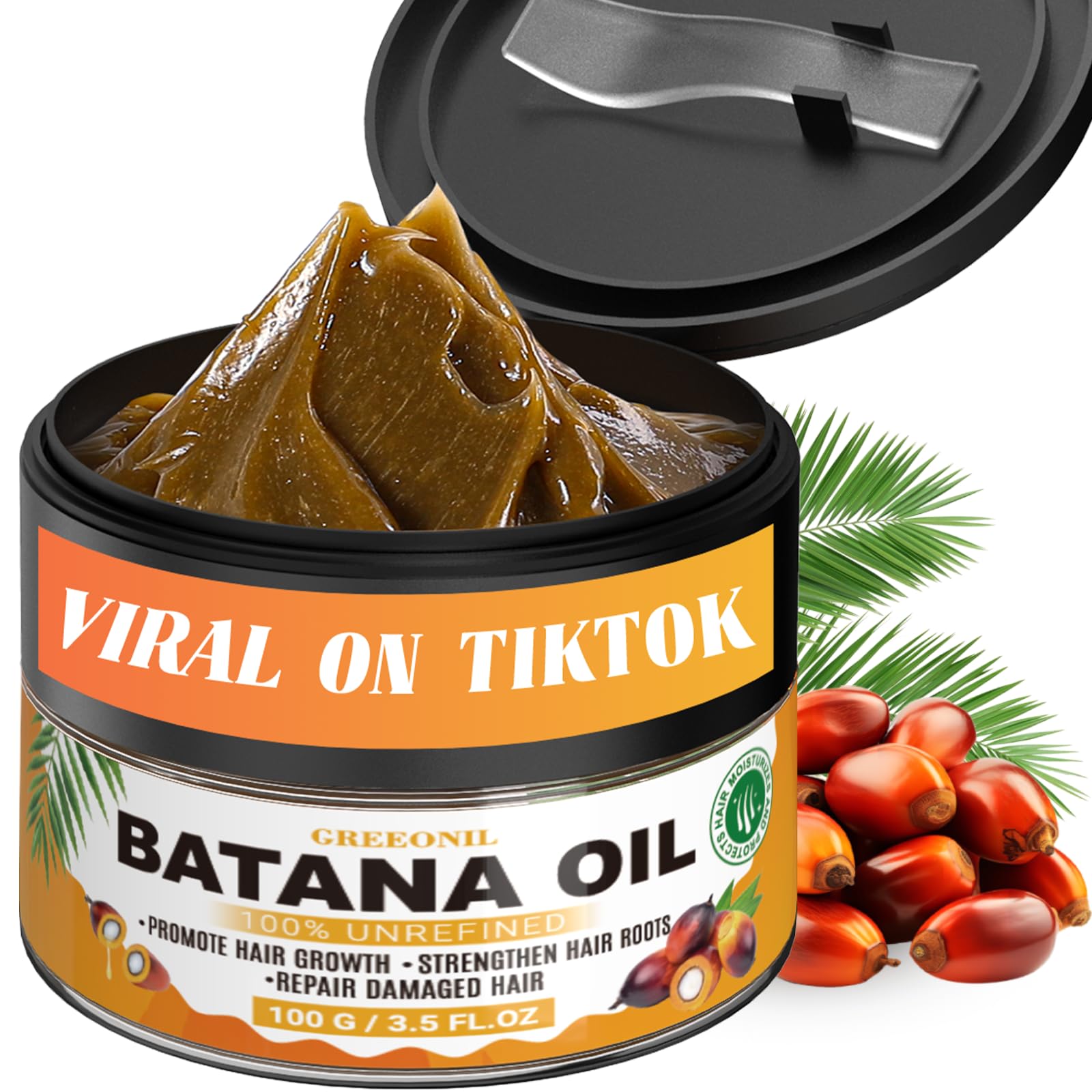 GREEONIL Batana Oil for Hair Growth, 100% Unrefined, Organic and Natural Dr Sebi Raw Batana Oil for Men Women, Prevents Hair Loss, Eliminate Frizzy, Damaged and Split Ends, 3.5 Oz