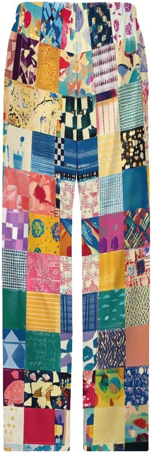 Patchwork Pattern Women's Pajama Pants Loose Soft Comfy Fall Lounge Bottoms Sleepwear