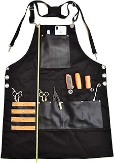 Professional Barber Jeans Apron for Men | Hairdresser Aprons with 8 Waterproof Leather Pockets, Heavy Duty Premium Quality, Salon Apron for Men & Women (Black)