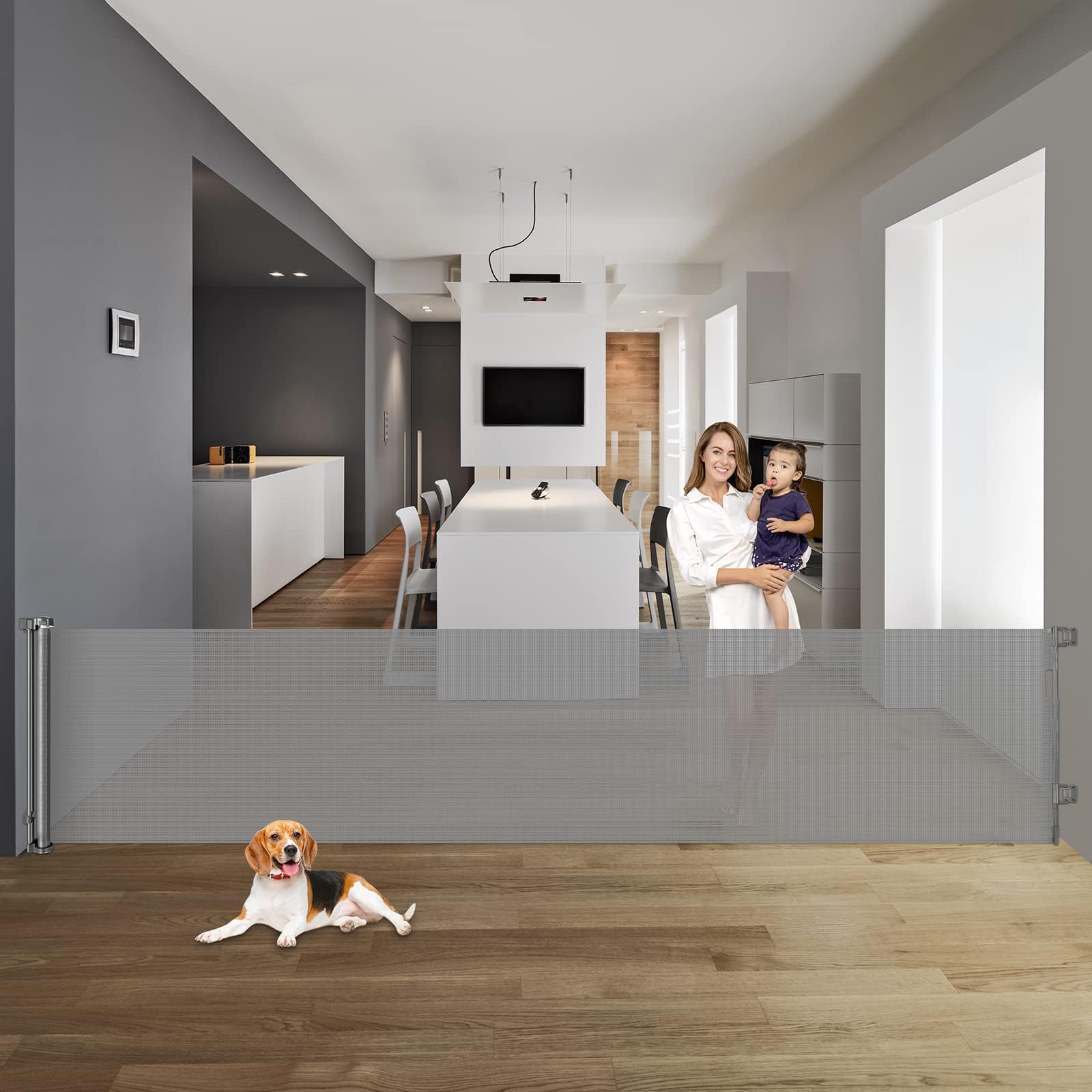 122 Inch Retractable Baby Gates Indoor and Outdoor Extra Wide Baby Gate for Large Openings Extra Long Dog Gate for Doorway Extra Large Retractable Dog Gate for Stairs Outdoor Deck Gate Pet Gate