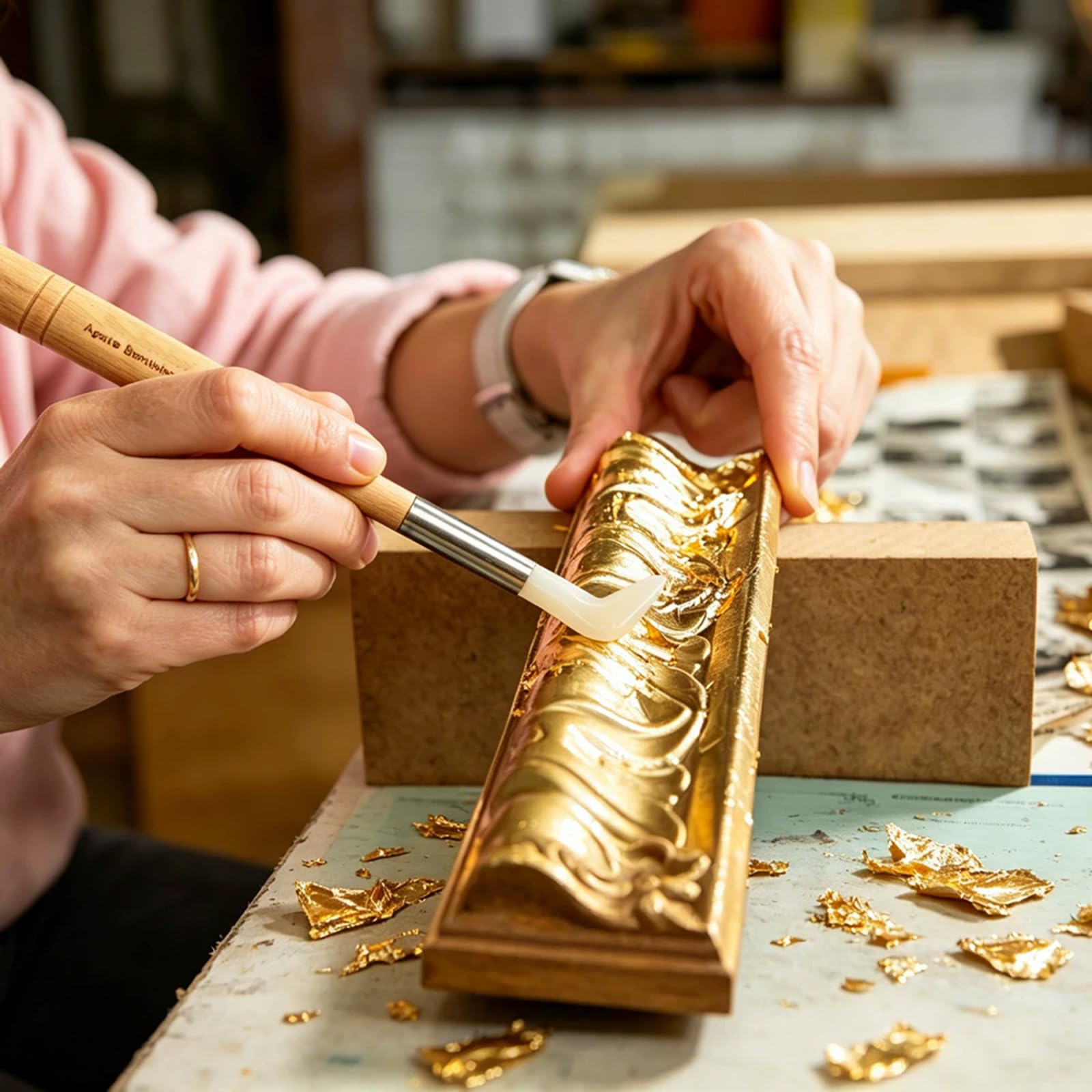Set Professionale di 12 Pezzi per La Creazione di Gioielli con Brunitura in Agata, Manico in Legno, Teste Abrasive Piatte, Angolate E Rotonde, per Brunitura di Foglia Doro