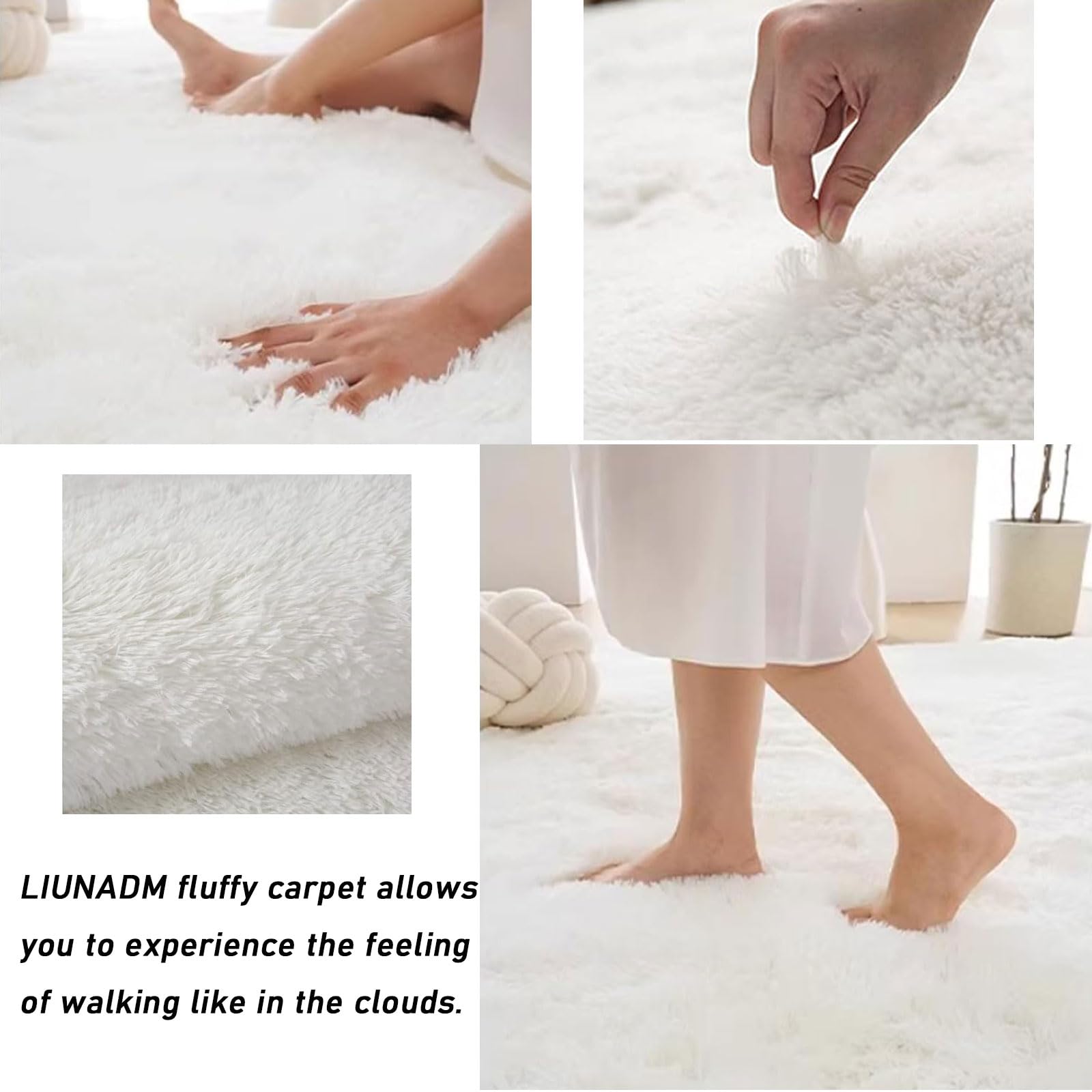 Tapis Salon Shaggy 150 x 190 cm Intérieur Moelleux Épais, Long Shaggy Tapis Salon à Poils pour Chambre à Coucher, Blanc