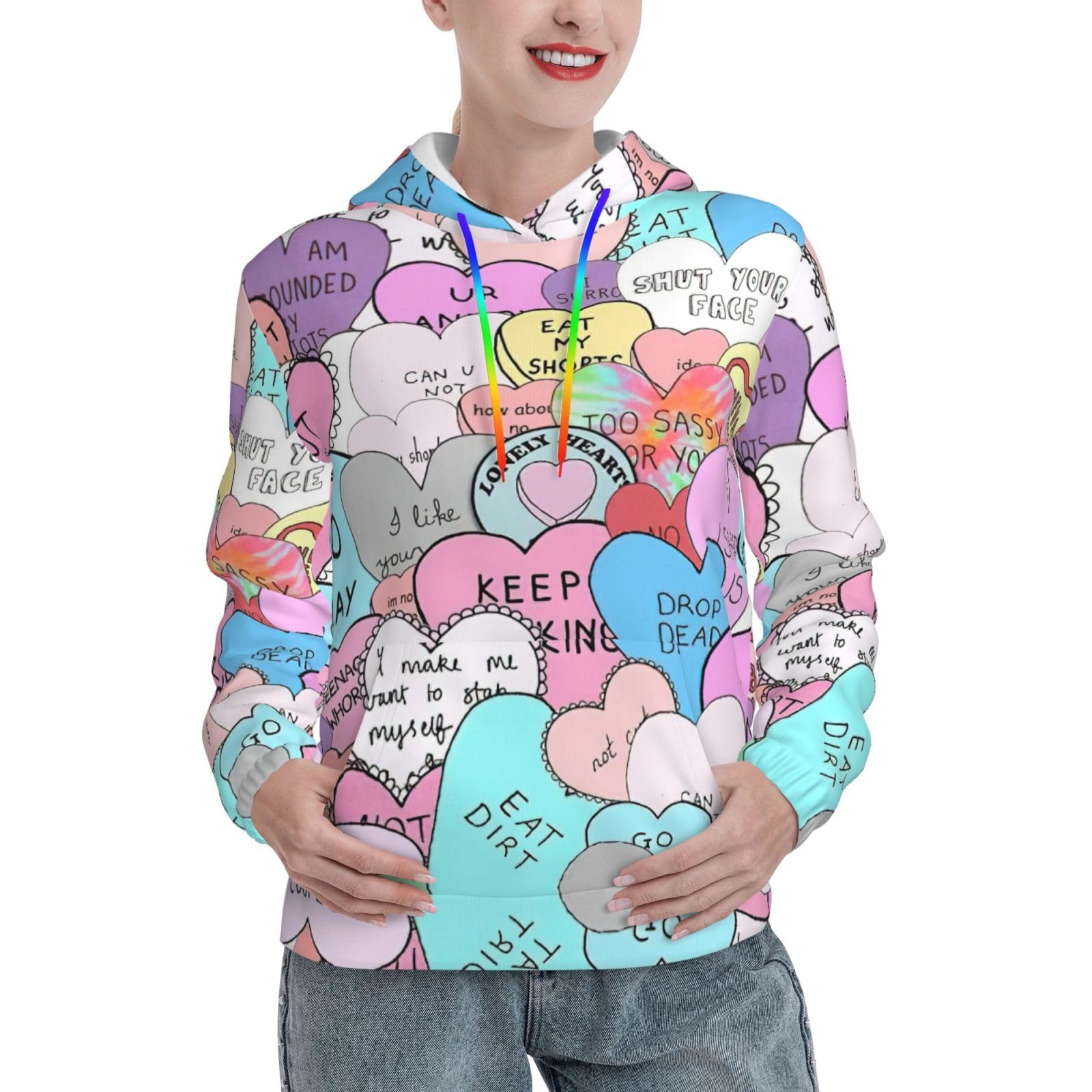 Sweat à capuche avec imprimé cœur coloré et coupe ajustée douce - 8