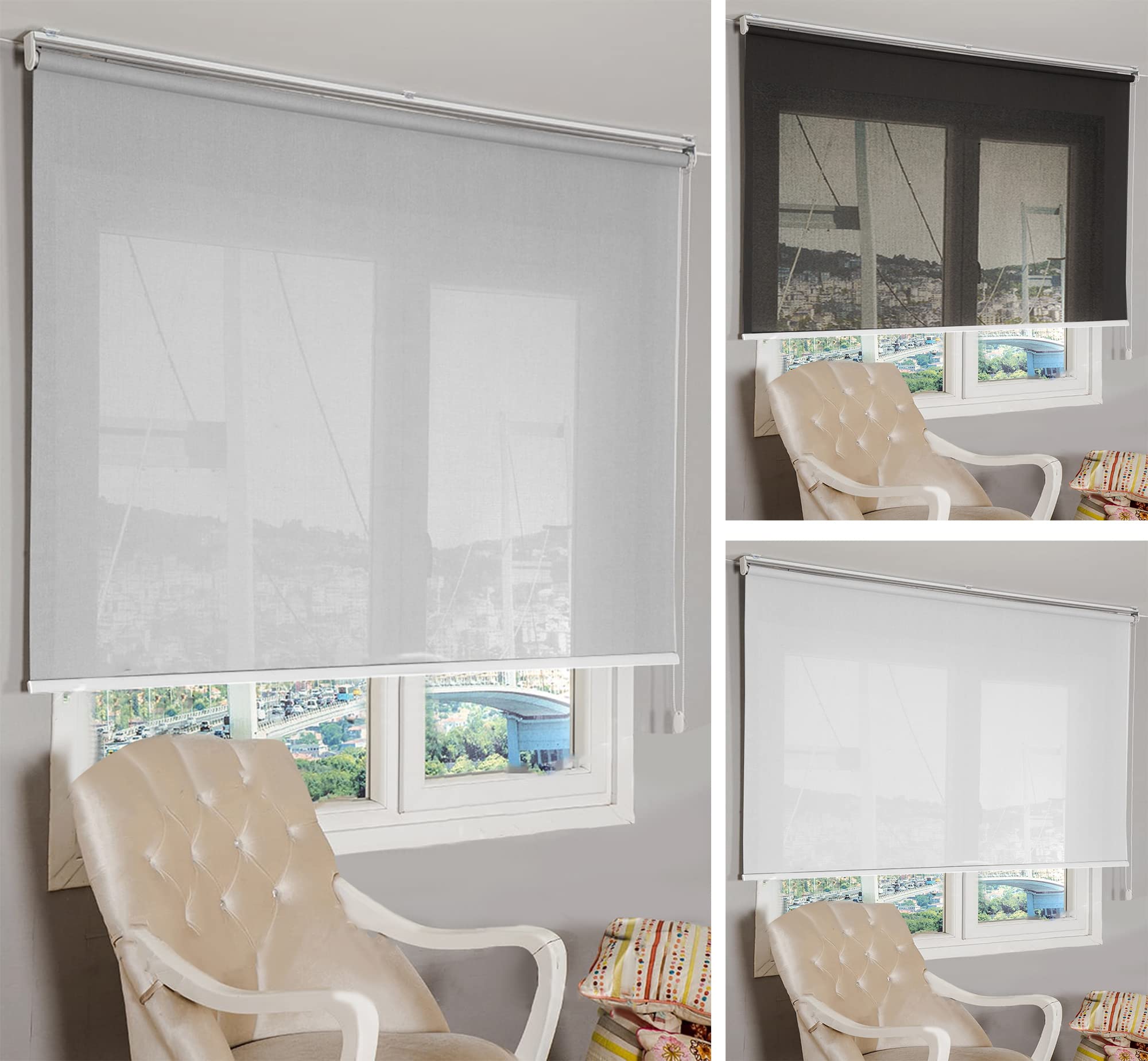 Tropik Home White Sunscreen Magic Roller Blind, Many Sizes/Colours, 115Cm (45.3") Wide By 200Cm (78") Drop